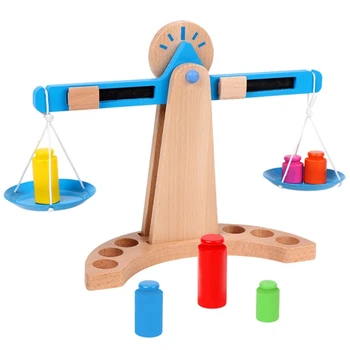  Montessori Învățământ de Jucării din Lemn pentru Copii de Învățare Timpurie pentru Copii Scară de Echilibru cu 6 Greutati de Echilibrare Formare Jucărie