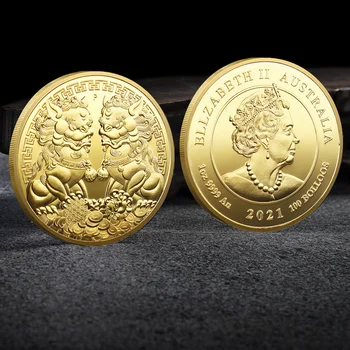  Mult Noroc Pentru Tine Chinezesc Cal Leu Monedă Comemorativă de Culoare Elisabeta a II-a de Aur și Monede de Argint Relief Ambarcațiuni de Metal Insigna Cadou