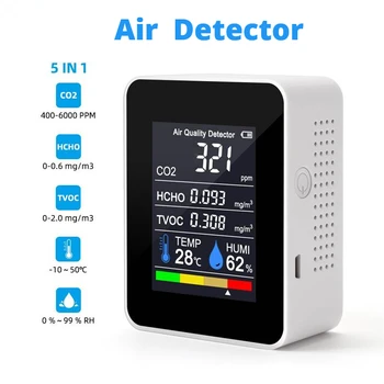  Multifunctional Aer Detector 5in1 CO2 Metru Digital de Temperatură și Umiditate Tester Inteligent Aer Monitor de Calitate TVOC HCHO Analizor