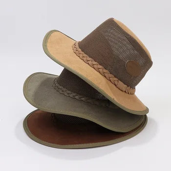  Om De Vară Pălării De Cowboy Stil Casual Piele De Căprioară Ochiurilor De Plasă Respirabil Etichetare Decor Mare Cozoroc Parasolar Călătorie În Aer Liber Capace Rece