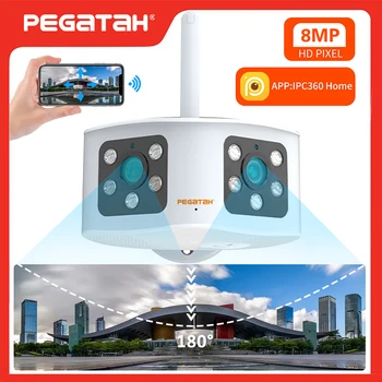  PEGATAH 8MP 4K Dual Lens Camera IP de Exterior Wifi Camera CCTV 180° Largă de Detectare a Mișcării de Securitate Video, Camere de Supraveghere