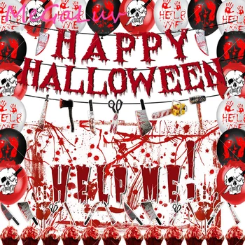  Petrecere De Halloween, Baloane Decor Schelet Halloween Fericit Banner Tort Fân De Groază Sângeroase Autocolante Tatuaj Decor De Halloween