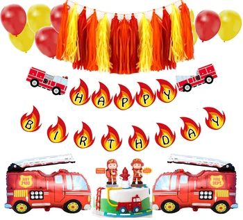  Pompier Petrecere Camion Foc Decorare Tort Pompier Ziua Balon Banner Hârtie Ciucuri Pentru Sam Copii Favoarea Copil De Dus