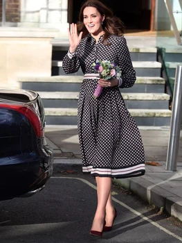  Printesa Kate Primăvară de Înaltă Calitate Noi Femeile de Moda Casual, Petrecere Vintage Elegant de Designer Maneca Lunga Imprimare Șifon Dress