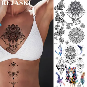  REJASKI Ganesha Elefant Fluture Tatuaje Temporare Pentru Femei Autocolant Mandala Flori de Henna Neagră Sexy Tatuaje Arta Tatuaje Personalizate