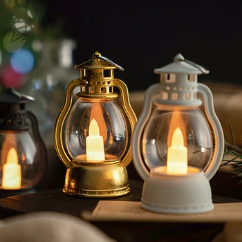  Retro Electronice Lumânare Lanternă fără flacără LED Lampă cu Ulei Mini Portabil Lumânare Lumina Felinar Agățat de Crăciun Decor Acasă