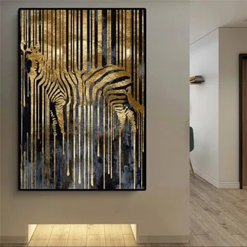  Rezumat Artă Modernă Pictură În Ulei Aur Zebra Pictură În Ulei De Imprimare Postere Si Printuri Acasă În Camera De Zi De Decorare Perete Pictura