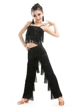 Samba ciucure latină imbracaminte costume Fete Salsa dans Fringe trim dans Topuri și Pantaloni costum Adult Sala de dans rochie