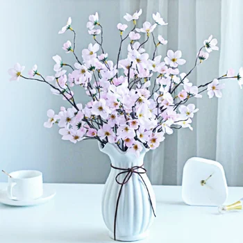  Simulare Peach Blossom Buchet 50cm Interior Living, Masa de Sufragerie Aranjament de Flori Decor Ornamente de Simulare a Plantelor