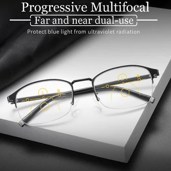  Smart Multifocală Progresivă Ochelari de Citit Bărbați Femei Departe și aproape dublă utilizare TR90 Anti-blue light Jumătate-Cadru Hipermetropie Ochelari