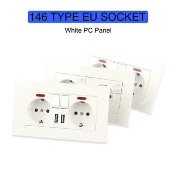  UE USB Standard Dublu Priză Priză Cu Întrerupător cu LED indicator 146mm*86mm PC Panou de 16A incarcare USB-Porturi Dublu Cadru Outle