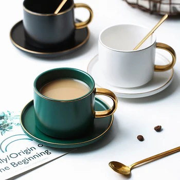  Verde Ceramica Cafea latte cana Drinkware Lapte de Soia mic Dejun ceașcă de porțelan fin drăguț pahar cesti de ceai si farfurie set de Lingura de