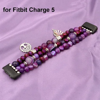  Violet Elegant Bratara pentru Fitbit Charge 5 Trupa de Bijuterii Brățară pentru Femei lucrate Manual Curea Accesorii Margele DIY de Lux