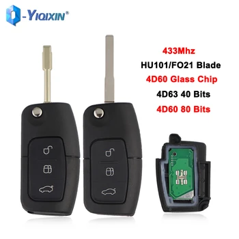  YIQIXIN 433MHz Înlocuire 4D60 4D63 3 Buton de PLIERE Inteligent Cheie Auto Pentru Ford Focus C Max, Mondeo Fiesta S Max Galaxy Auto Control