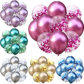  ZLJQ 10buc Culoarea Mixt, Confetti, Baloane Petrecere de Ziua de Decorare pentru Copii Adult Metalice Balon cu Aer Mingea de Naștere Clar Ballon