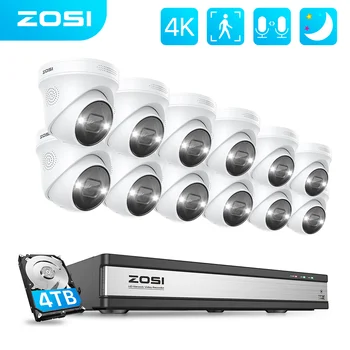  ZOSI 16CH 4K Sistemul de Securitate Camera de 8MP H. 265+ 12buc Kit Camera IP Audio bidirecțional AI de Detectare a Mișcării Sistem de Supraveghere Video