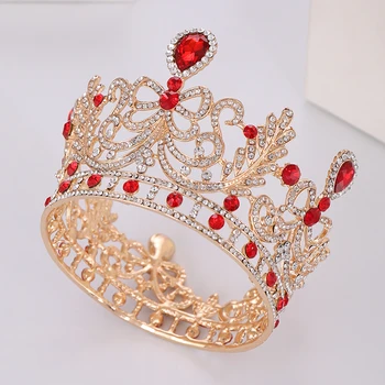 De Lux Rotund Roșu Stras Nunta De Cristal Coroanei Mireasa Diademe Și Coroane Diadema Mireasa Coroana De Mireasă Păr Bijuterii Accesorii