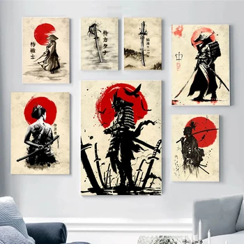  Japonezii de Cerneală Bushido Postere si Printuri Samurai Panza Pictura Arta de Perete Caracter Imaginile Decor Cameră de zi Decor Acasă
